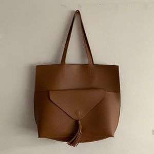 Faux Leather Tote Bag with Pouch